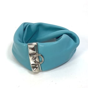 HERMES Medor Torsade Petit H Bracelet, Leather, Women's, Light Blue