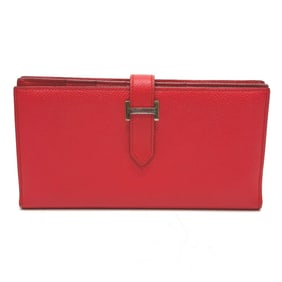 HERMES H hardware, Bearn soufflet bifold long wallet, Epson, women's, Rouge Tomato, red