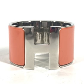 HERMES Click Clack XL H Logo Bangle, Metal, Women's, Orange and Silver, Like New
