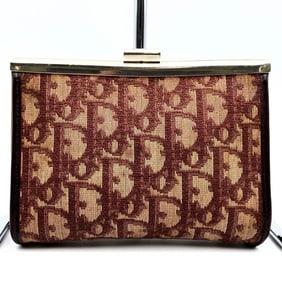 Christian Dior Dior Trotter Pouch, Red, Gold, and Beige Canvas, Women's