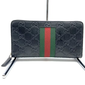 GUCCI 408831 Long Wallet Guccissima New Web Black Sherry Line for Men and Women