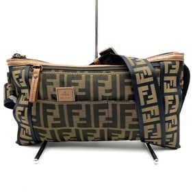 FENDI 2386 7VA187 Waist Bag, Shoulder Body Zucca Nylon Canvas, Leather, Brown, Women's and Men's