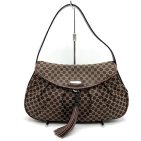 CELINE VC-ST-0068 Handbag/Shoulder Bag, Macadam Tassel Canvas and Leather, Brown, Women's