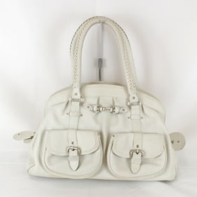 Christian Dior Medium Boston Bag, Handbag, Leather, White, Women's
