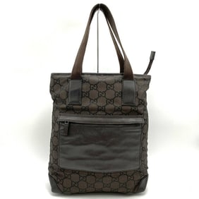 GUCCI 180450 Tote Bag GG Line Nylon Leather Brown Women's Men's