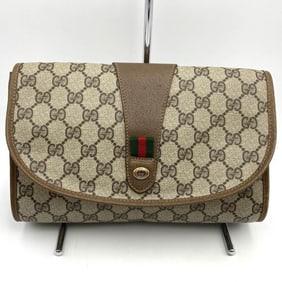 GUCCI 89, 01, 030 Second Bag, Clutch Pouch, Sherry Line, GG Supreme, Beige, for Men and Women