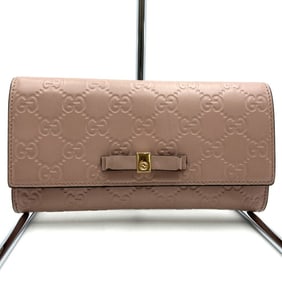 GUCCI 388679 2067 Shima Ribbon Long Wallet Pink Beige Leather Women's