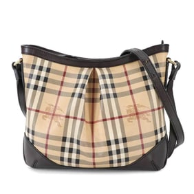 Burberry Haymarket Check Shoulder Bag in Beige and Dark Brown Leather
