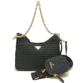 PRADA 1BH204 RAFIA Shoulder Bag Re-Edition 2005 Raffia NERO 252992