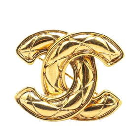 CHANEL Coco Mark Matelasse Brooch, Gold Plated, Women's