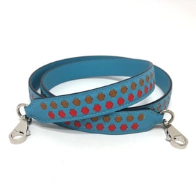 HERMES Bandouliere Traces de Cuir Hexagon Shoulder Strap, Epsom Leather, Women's, Blue du Nord/Rouge