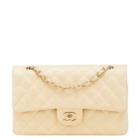 CHANEL Coco Mark Matelasse 25 Double Flap Chain Shoulder Bag in Beige Lambskin for Women