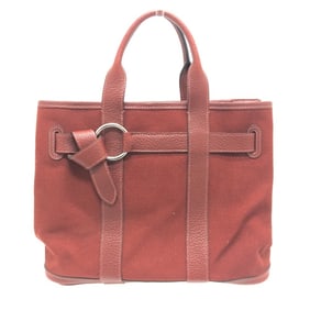 HERMES Petite Santu Tote Bag, Canvas/Leather, Women's, Bordeaux