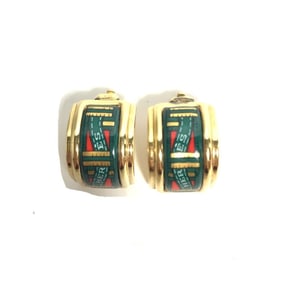 HERMES enamel earrings GP women's green