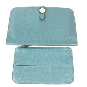 HERMES Dogon Duo GM Togo Long Wallet with Coin Case, Women's Blue Jean