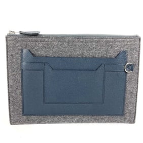 HERMES Toudou 29 Two-Tone Clutch Bag in Felt and Leather, Gray, Men's