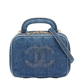Chanel Coco Mark Vanity Bag Shoulder 2-Way Indigo Blue Denim Women's CHANEL