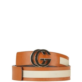 Gucci Double G Belt, Sizes: 80/32, 212956, Brown/Beige Leather/Nylon, Men's, GUCCI