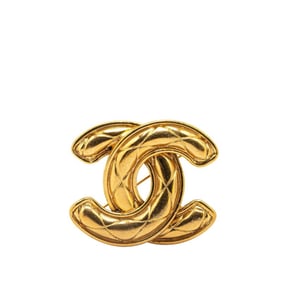 CHANEL Coco Mark Matelasse Brooch, Gold Plated, Women's
