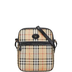 Burberry Nova Check Shadow Horse Crossbody Shoulder Bag in Beige Multicolor Canvas and Leather.