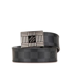 Louis Vuitton Damier Graphite Santur Plate Belt, Size 90, M0269T, Black PVC Leather, Men's, LOUIS