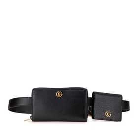 Gucci GG Marmont Belt Bag, Waist Long Wallet, Card Case, 90/36, 699304, Black Leather, Men's