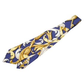 Hermes tie, navy, gold, and white silk, men's.