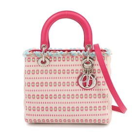 Christian Dior Cannage Lady Medium 2-way Hand/Shoulder Bag in Tweed Canvas and Leather, Pink