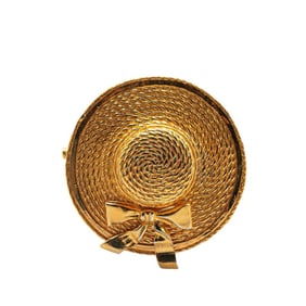 CHANEL Straw Hat Ribbon Brooch Gold Plated Women's