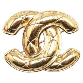 CHANEL Coco Mark Matelasse Brooch, Gold Plated, Women's