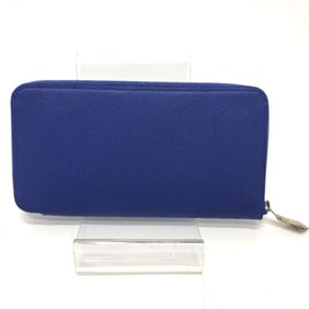 HERMES Azap Long Silk-in Round Zipper Wallet, Epsom Leather, Women's, Blue, France