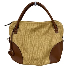 Salvatore Ferragamo Gancini Leather and Straw Handbag in Natural for Women