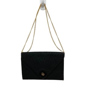 Christian Dior Vintage Chain Canvas Shoulder Bag Black Women's