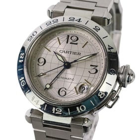 Cartier Pasha C Meridian GMT Watch W31029M7 2377 Silver Dial Women's