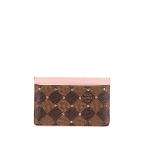 Louis Vuitton Damier Porte Carte Sample Studs Card Case N60248 Brown Pink PVC Leather Women's LOUIS