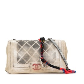 CHANEL Coco Mark Graffiti Act II Chain Shoulder Bag, Beige Canvas, Women's