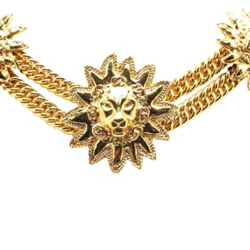 CHANEL Lion Motif Choker Necklace, Double Chain, Gold Plated, Women's