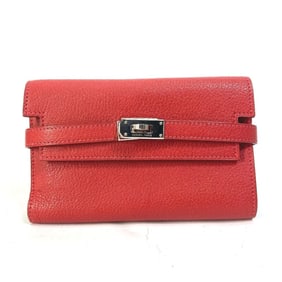 HERMES Kelly Wallet Medium Compact Trifold Chevre Women's Rouge Coupe Red
