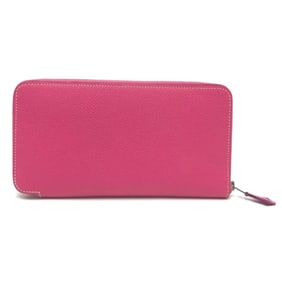 HERMES Azap Long Silk-in Round Zip Wallet, Epsom Leather, Women's, Pink, Like New
