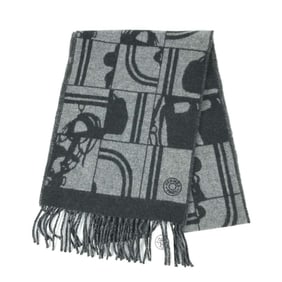 HERMES Brides de Gala Fringe Scarf, Cashmere, Unisex, Gray, Like New
