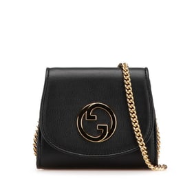 Gucci Blondie Medium Chain Wallet Shoulder Bag 725219 Black Gold Leather Women's GUCCI
