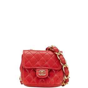 CHANEL Coco Mark Mini Matelasse Chain Shoulder Bag A2000 Red Lambskin Women's