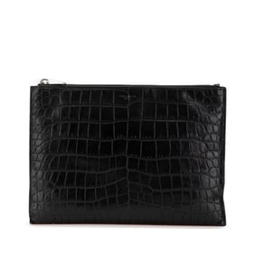 Saint Laurent Crocodile Embossed Clutch Bag/Second Bag 39729 Black Leather Men's SAINT LAURENT