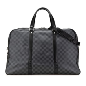 Louis Vuitton Damier Graphite Sac Voyage White Handle Boston/Shoulder Bag, 2-Way, N41140, Black PVC