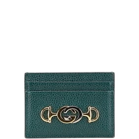 Gucci Zumi Card Case/Pass Case 570679 Green Leather Women's GUCCI