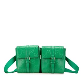 Gucci GG Embossed Double Pouch Waist Bag/Body Bag 631339 Green Leather Women's GUCCI