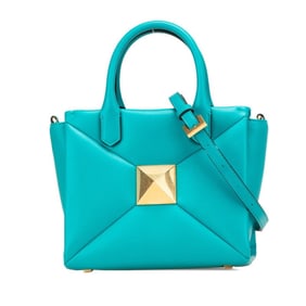 Valentino One Stud Tote Bag/Shoulder Bag, 2-Way, Green Leather, Women's, VALENTINO