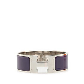 Hermes Click-Clack H PM Bangle in Silver and Purple Metal for Women