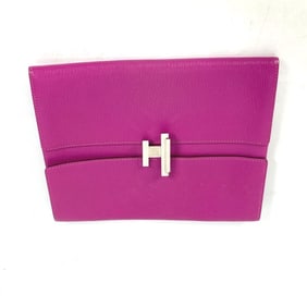 HERMES Cinetic Flap Pouch/Clutch Bag Chevre Women's Rose Purple/Pink