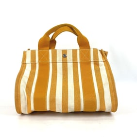 HERMES Cannes PM Striped Tote Bag with Pouch, Canvas Handbag, Women's, Orange